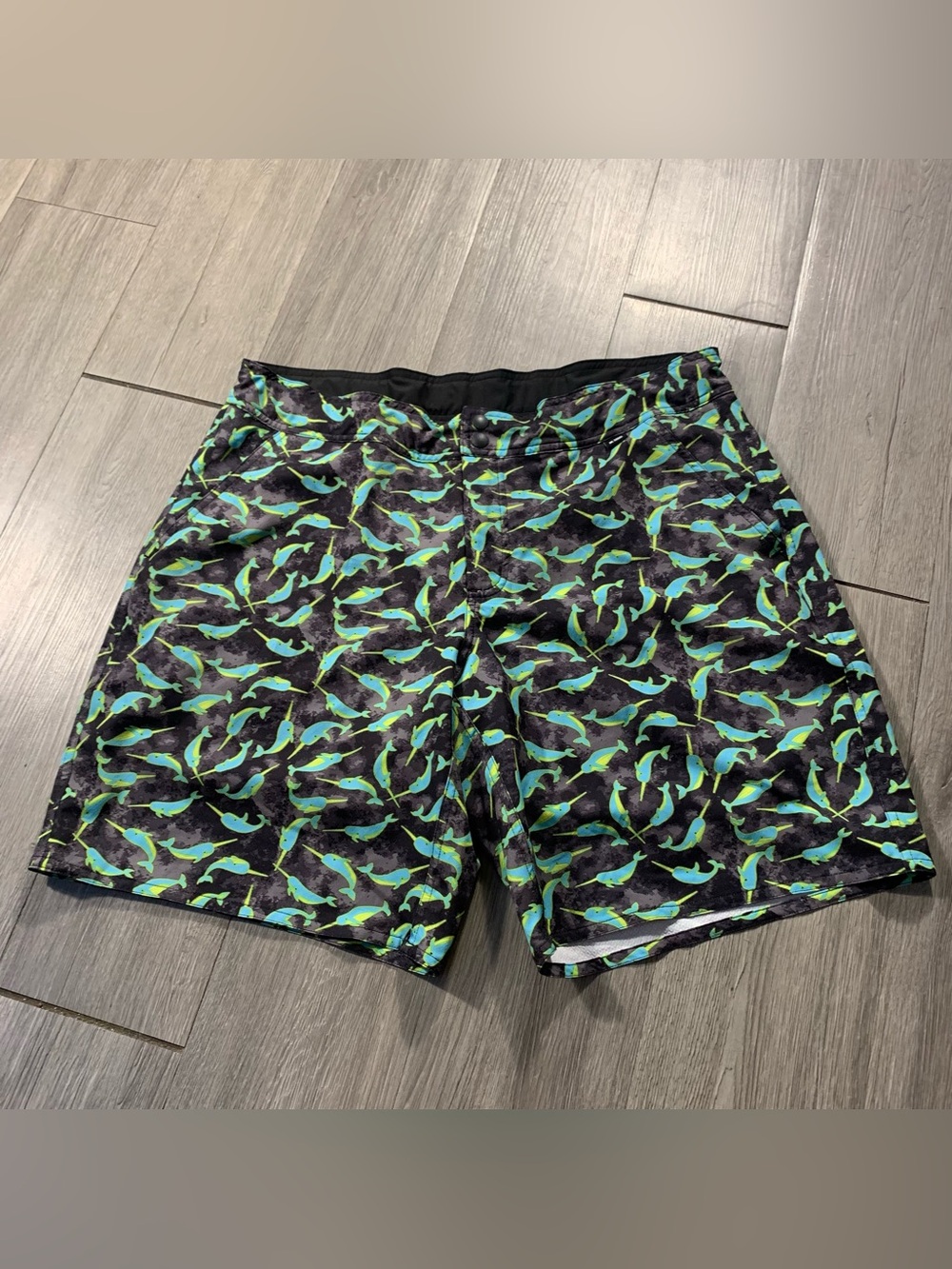 TomboyX Swim Board Shorts featuring Neon Narwhal Print size XL